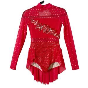 Weissman Red Embellished Sequin Leotard Dance Skating Costume Small Adult